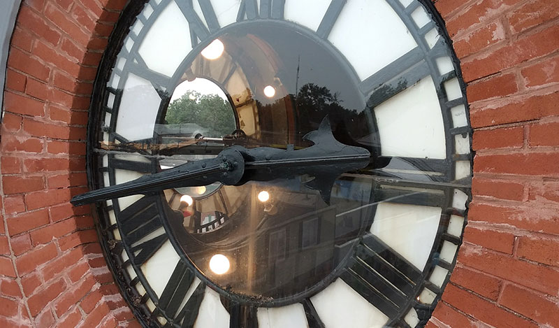 close up of the harriston post office clock face